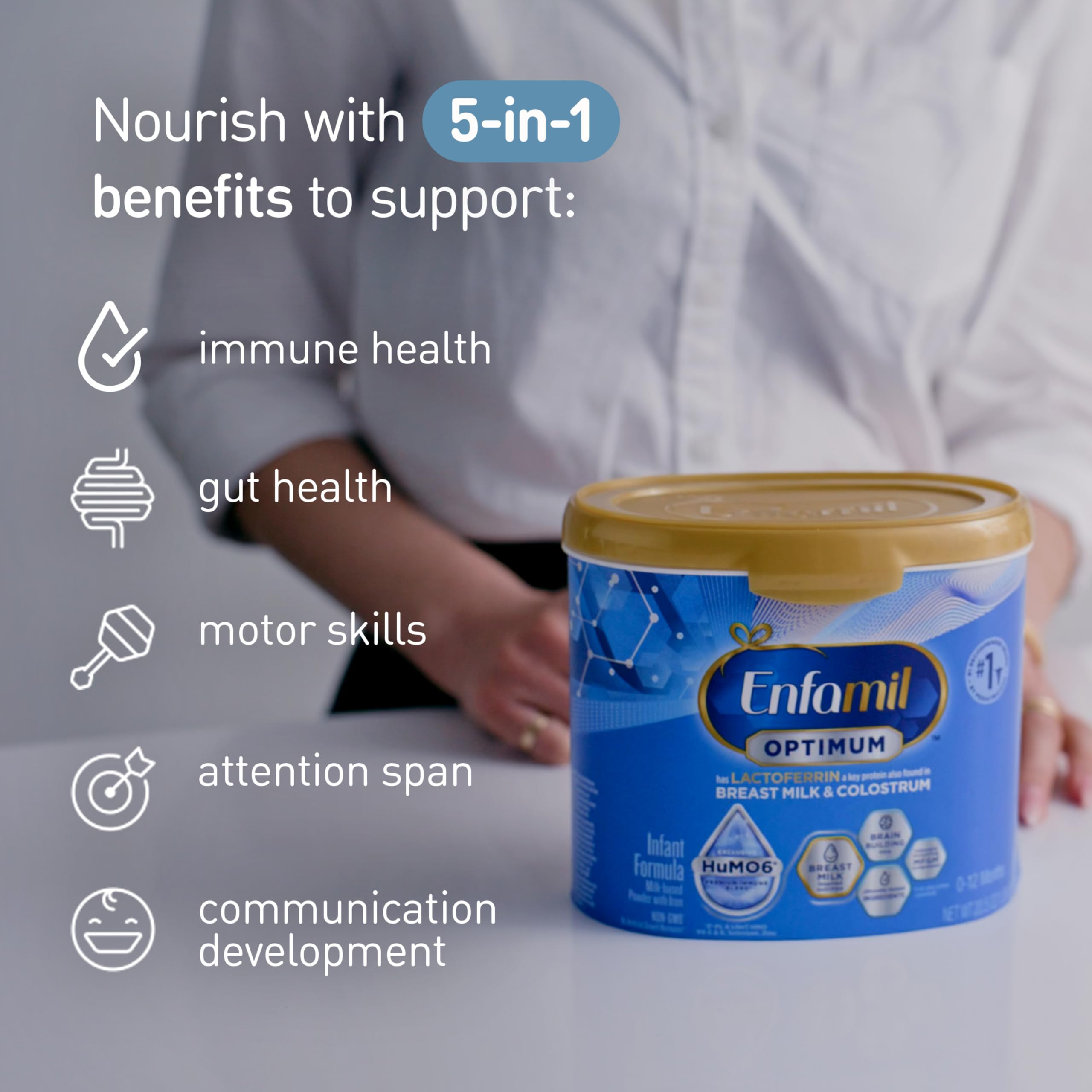 Enfamil Optimum (Enspire), Immune-Supporting Lactoferrin and Brain-Supporting DHA Baby Formula, Our Closest Formula to Breast Milk - Powder 20.5 Oz Tub