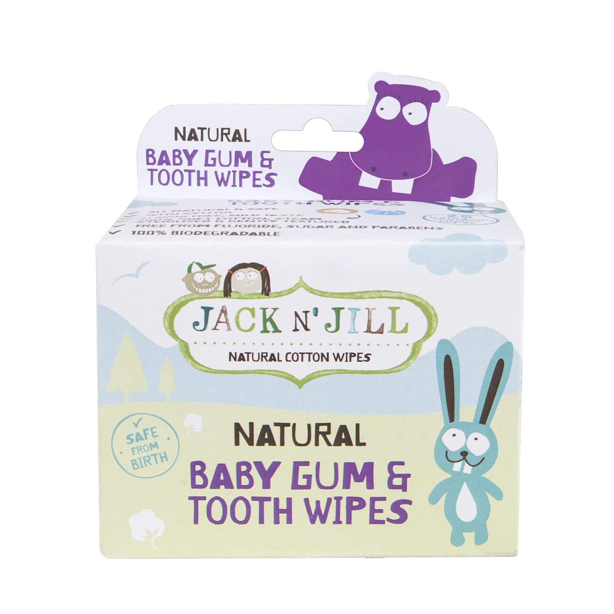 Jack N' Jill Natural Baby Gum & Tooth Wipes - 25 pcs, Baby Oral Cleaner, Individually Wrapped, Contains Only Water & Xylitol, Made from Soft Cotton, Free from Fluoride & Sugar, Safe for Newborn Babies