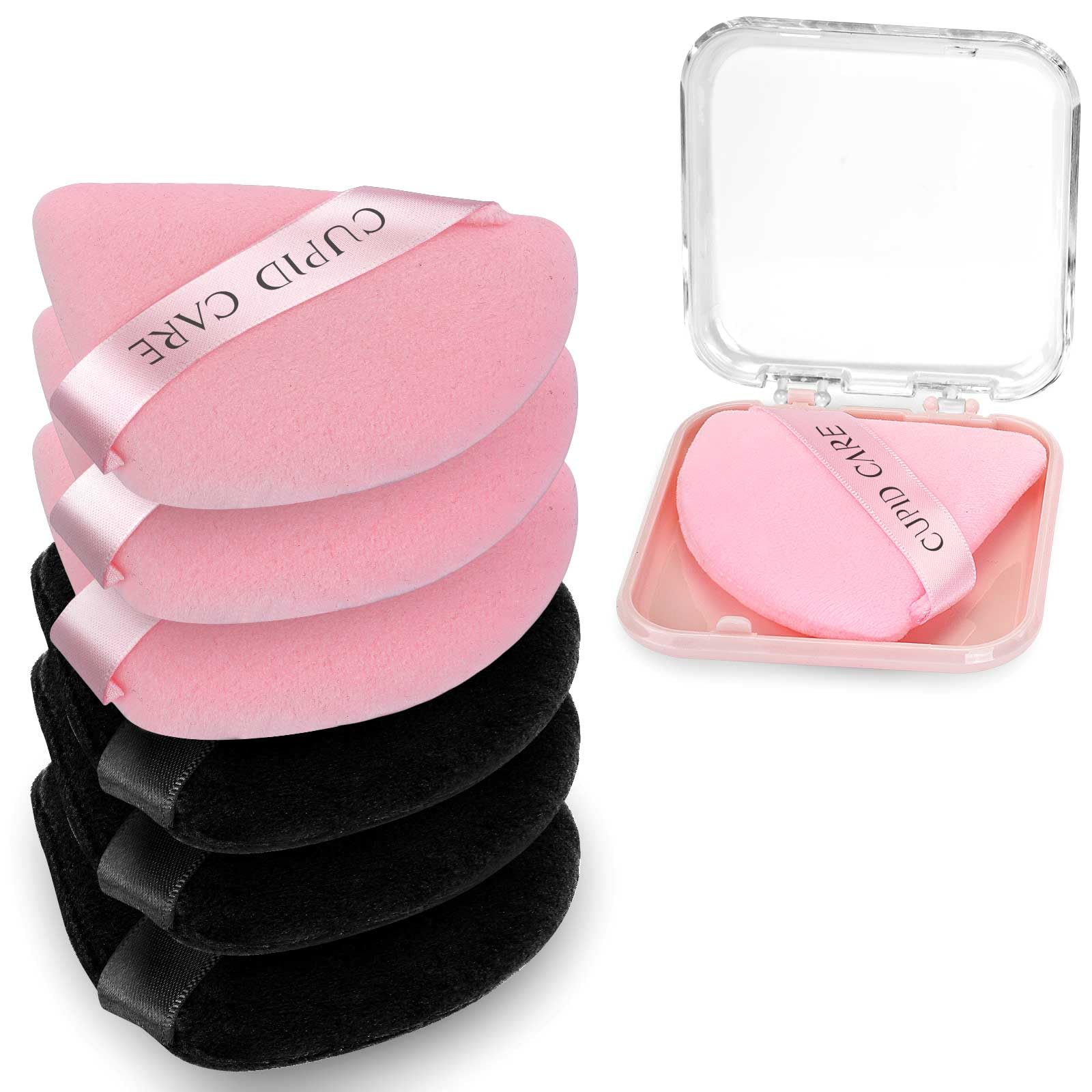 Photo 1 of CUPID CARE 6 Pcs Triangle Powder Puff with 2 Travel Cases, Setting Powder Puffs for Face, Velour Makeup Puff for Loose Powder Body Powder, Blender Sponge Foundation Blending Sponges Beauty Tools