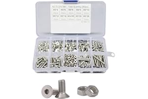 Adiyer 280 Pcs Metric M3 x 4/5/6/8/10/12/16/20/25mm Countersunk Flat Head Hex Socket Cap Screws Nuts Set Assortment Kit, 304 Stainless Steel