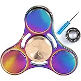 Syourself Titanium Alloy Tri-Spinner Hand Fidget Toy, +1 Replacement Premium Stainless Steel Bearing- 5-7 mins High Speed, Quiet EDC Focus Toy for Stress Relieve ADHD Adult Children(ERound Rainbow)