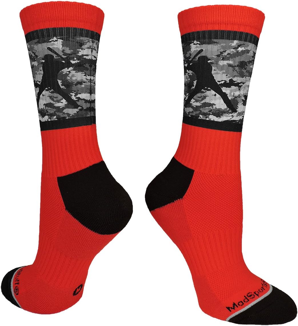 MadSportsStuff Baseball Socks with Player on Camo Background Crew Socks