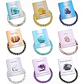 BROCC 9pcs Beaded Bracelets for Women Natural Healing Crystal Stone Bracelet Unisex Adjustable Stretch Handmade 6mm Beaded Jewelry Set