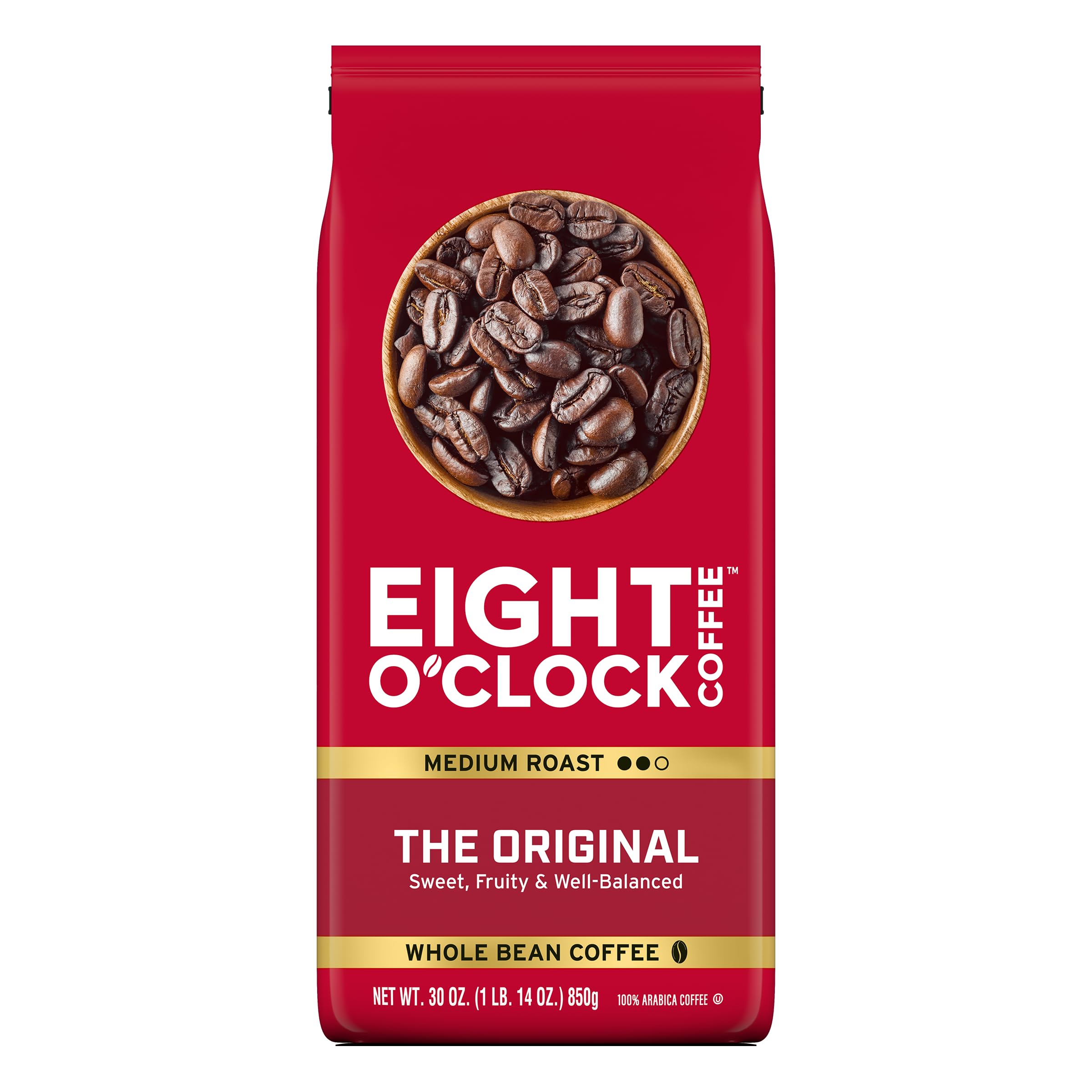 Eight O'Clock Coffee The Original, Medium Roast Whole Bean Coffee, Sweet, Fruity, Well Balanced, 30 Ounce (Pack of 4) Image