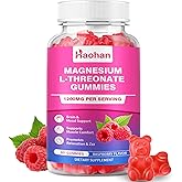 Magnesium L-Threonate 1200mg Gummies to Support Focus & Muscles, Sugar-Free Raspberry Flavor, 60 Count for Adults & Kids