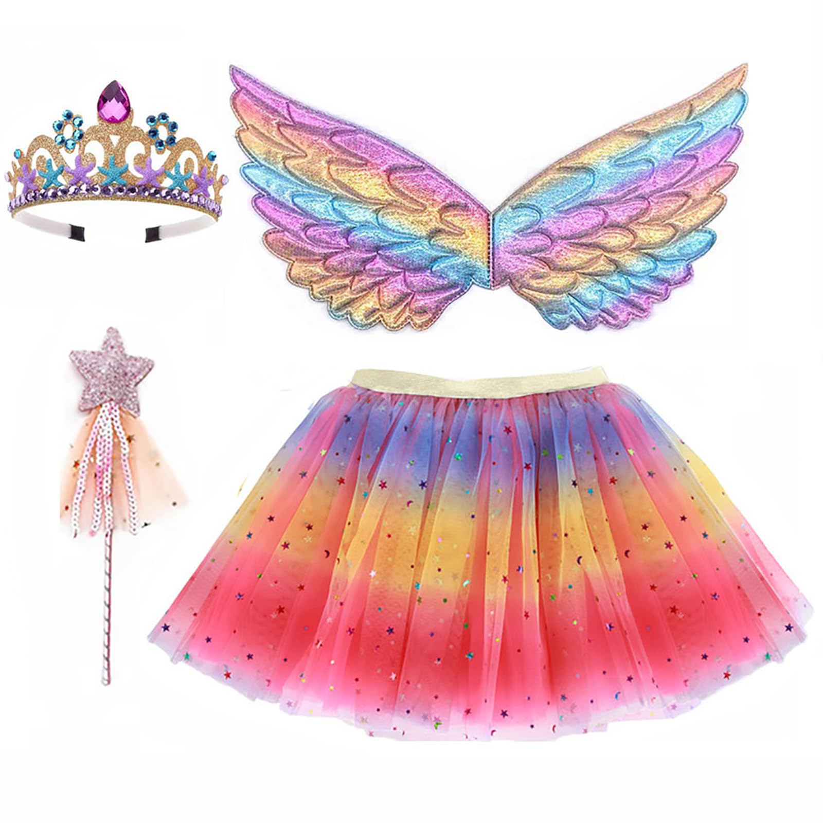 ZJstyle Girls Princess Costume Kids Fancy Dress Girls Fairy Costume Set Princess Tutu Skirt Fairy Dress Up Fantasy Costumes Play with Wings, Wand, Headband & Tutu Fairy Set for 3-8 Years (Rose Red)