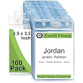 Fushing Pack of 100 Clear Plastic Vertical Badge Holders, Name Tag Holders, Card Holders (M)