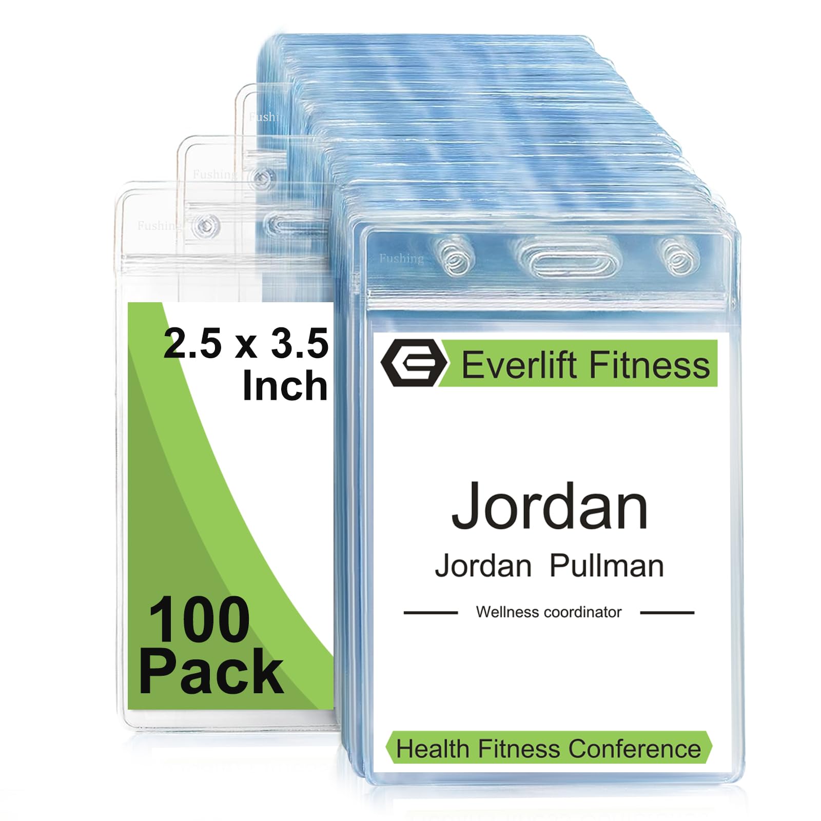 Fushing Pack of 100 Clear Plastic Vertical Badge Holders, Name Tag Holders, Card Holders(M) โ image 1