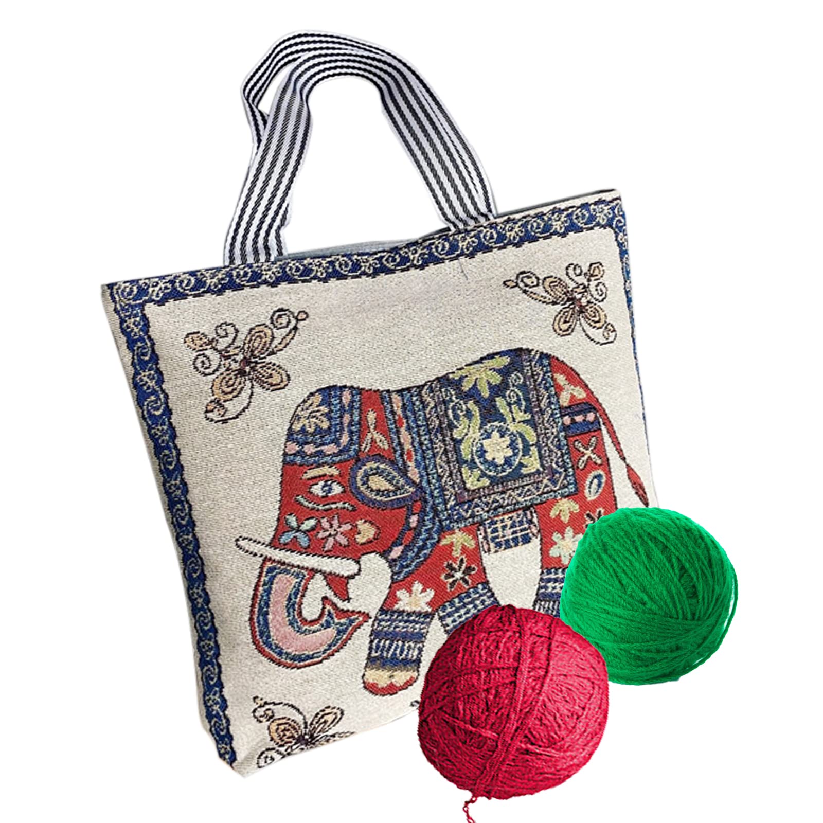 Knitting Tote Bag, Large Knitting Bag Knitting Needle Bag with Zipper Elephant Pattern Crochet Bag for Yarn Knitting Needles Crochet Hooks