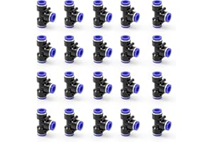 EterMutable 20Packs Tee 1/4"OD Push to Connect Fittings,Air Line Fittings and Hose Kits for Quick Connect Applications