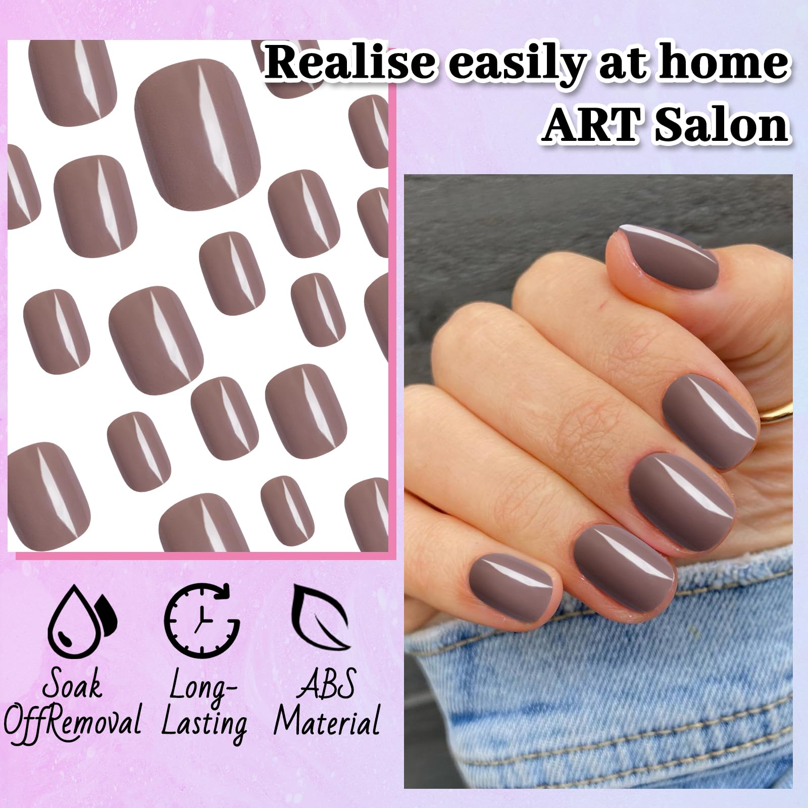 LoveOurHome 240PC Square Press on Nails Short Fake Nail, Short Press on Nails Square Coffee Glue on Nails Full Cover Artificial Fingernail Girls Kids XS Acrylic Nail Press Nail with Adhesive Tabs - Image 4