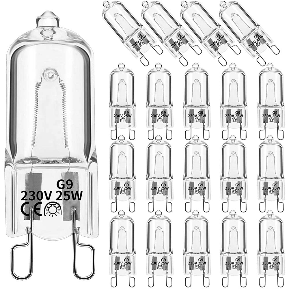 Kopinma 20Pcs G9 Halogen Light Bulbs,25W Clear Halogen Dimmable,Warm White 2800K for Chandeliers,Pendants,Landscape Lights