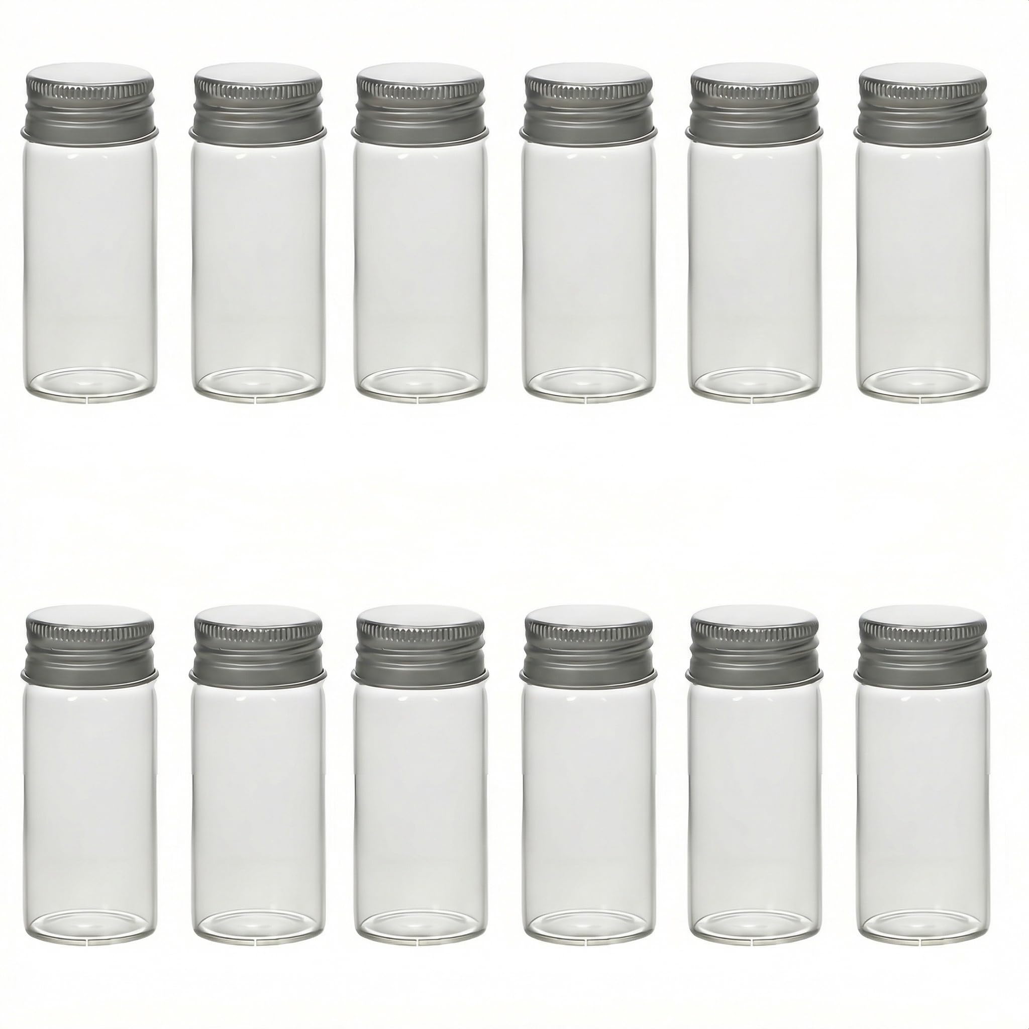 12PCS 30ml Clear Glass Bottles Candy Bottle Glass Jars Tiny Jars with Aluminum Lids Empty Sample Vials Small Bottle for Wishing Message Bottle Jewelry Beads Wedding Favors