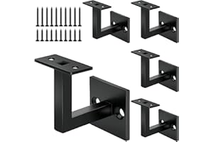 Crystmetal 5 Pack Crystmetal 304 Stainless Steel Adjustable Swivel Handrail Bracket for Staircase , Square Stair Railing Bracket Decking Fencing (Matte Black) (Fixed Style)