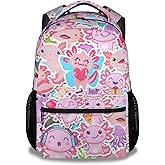 Girls Backpack for School - 16" Cute Axolotl Backpacks for Kids - Pink Large Capacity Lightweight Bookbag for Students - Cartoon Animals School Bag for Preschool