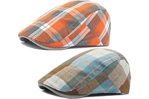 QIANUER 2 Pack Men's Newsboy Flat Cap Adjustable Plaid Ivy Gatsby Cabbie Driving Golf Hat Beret
