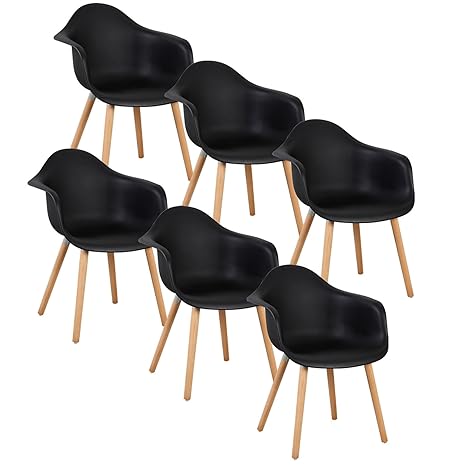 WOLTU® 6er Set Esszimmerstühle Küchenstuhl Design Stuhl Esszimmerstuhl mit Lehne Kunststoff Holz Schwarz BH37sz-6