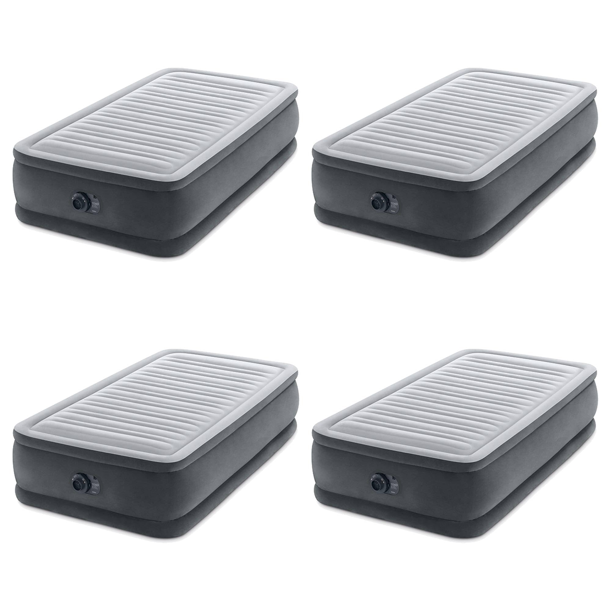 Intex Twin Size Dura Beam Deluxe Comfort Plush Air Mattress with Fiber Tech Construction, Built in Pump and Portable Storage Carry Case, Gray (4 Pack)