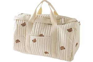 Diaper Bag Tote,Large Hospital Bag for Mommy, Bear Baby Stroller Storage Bag, Quilted Duffle Bag for Women Cute Weekender Bag