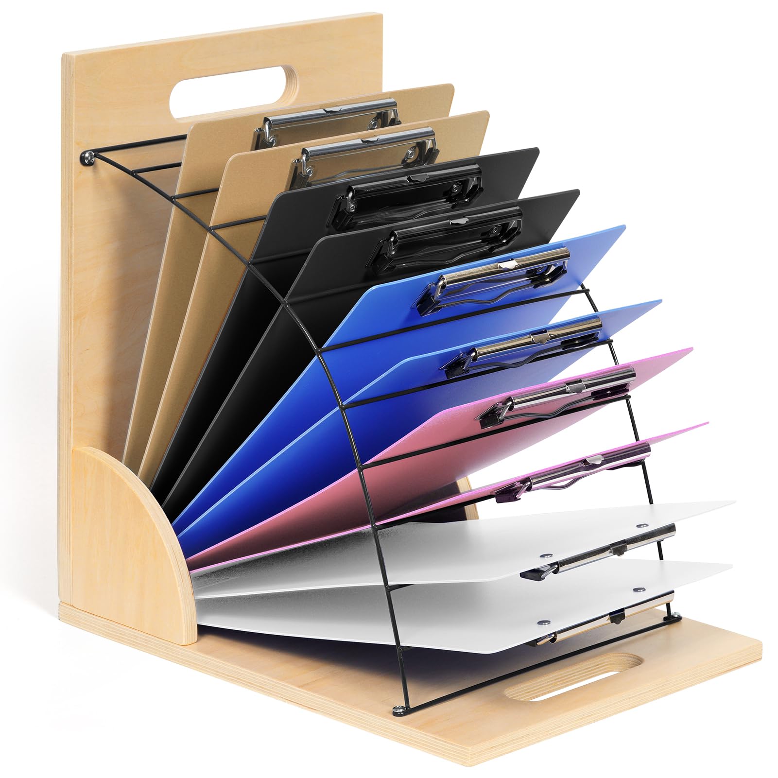 Photo 1 of Gamenote Wooden Black Clipboard Organizer, 12-Slot Storage Holder, Desktop File Organizer with Handles, 10 x 13 x 13 inches, Multi-colorClipboard with Storage