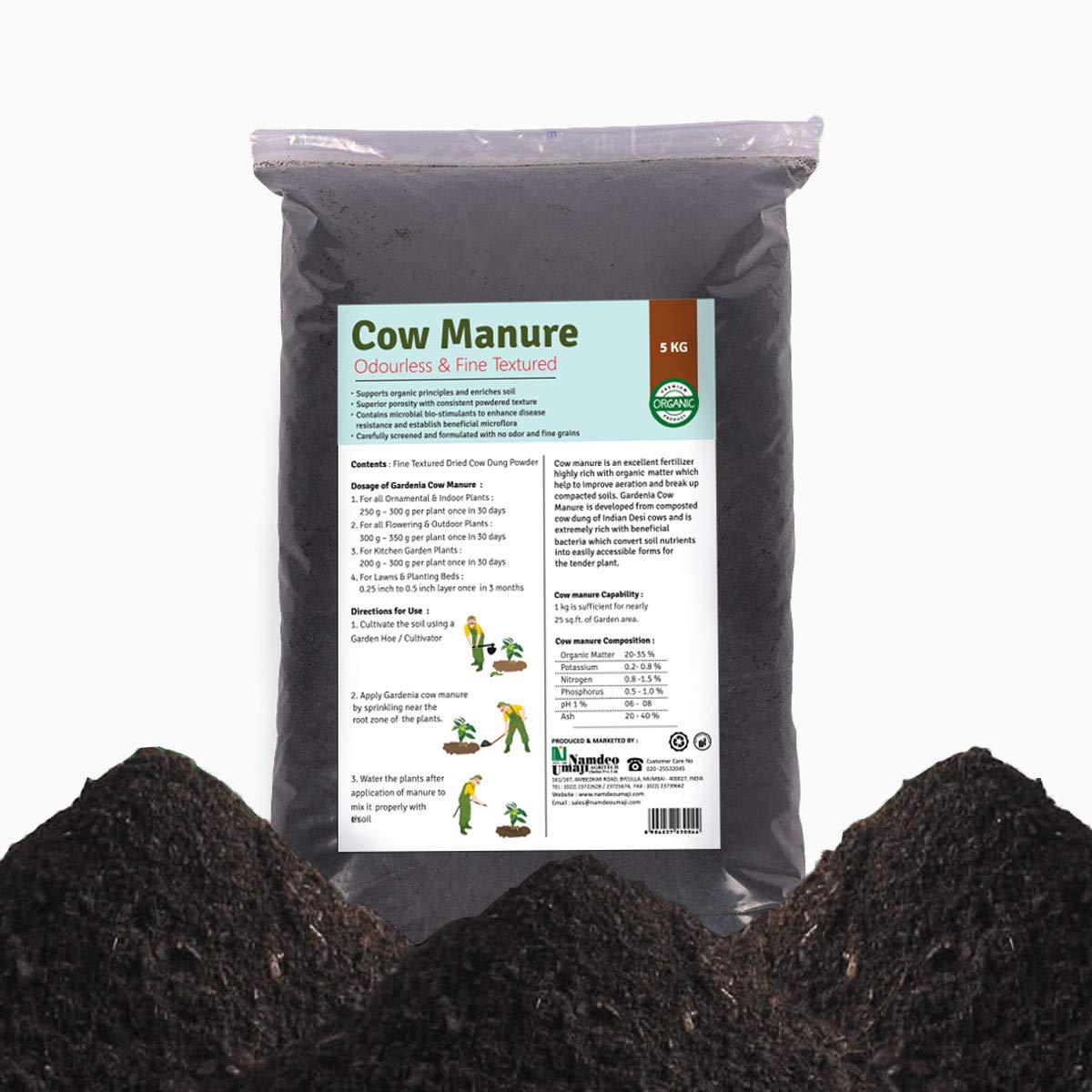 Ugaoo Cow Dung Manure Fertilizers for Plants & Home Gardening - 5 kg