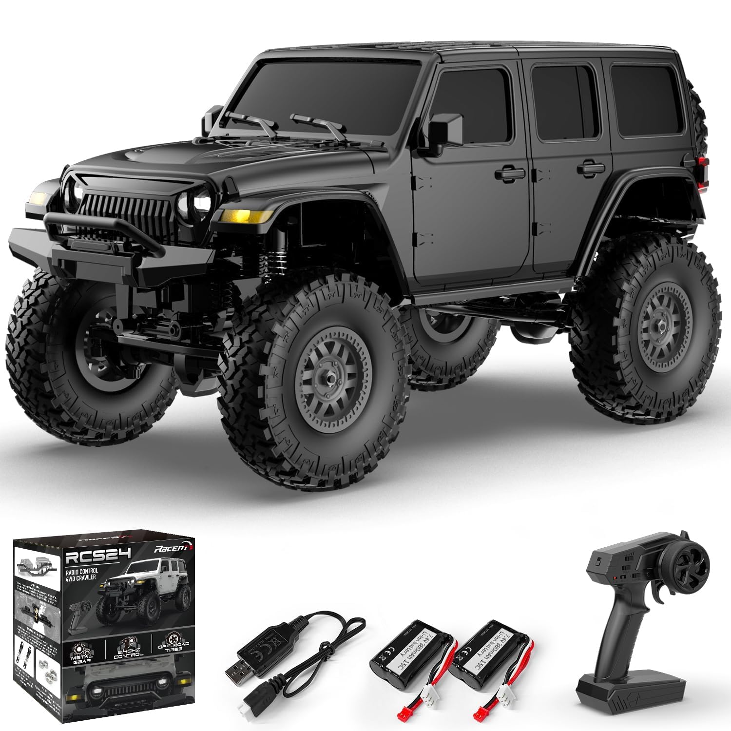 RACENT Remote Control Car, 1:24 Scale Remote Control Truck 30MPH 4WD Off-Road Pick-up Truck Toy RC Cars for All Terrain, 2.4GHz Vehicles for Adults and Beginners (Black)