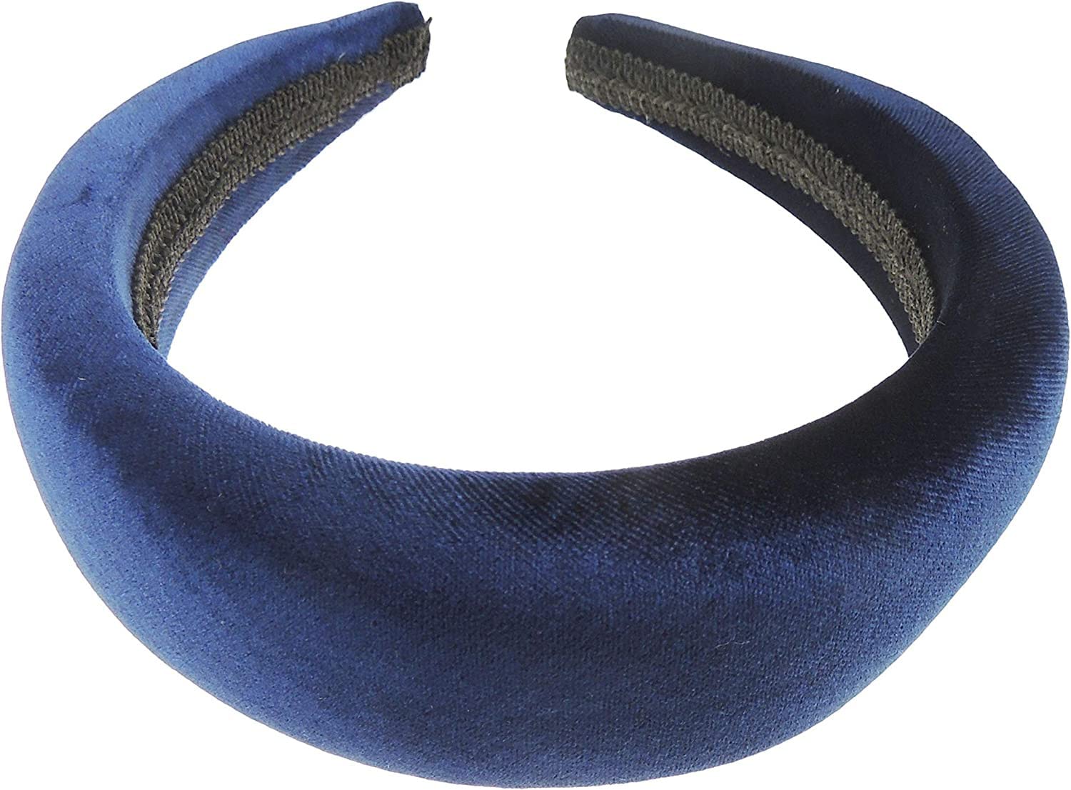 Womens Occasion Wedding Bridal Party Birthday Christmas Evening Wide Thick High Bump Puffy Padded Velvet Velour Hair Hairband Accessories Headband Alice Band (Navy)