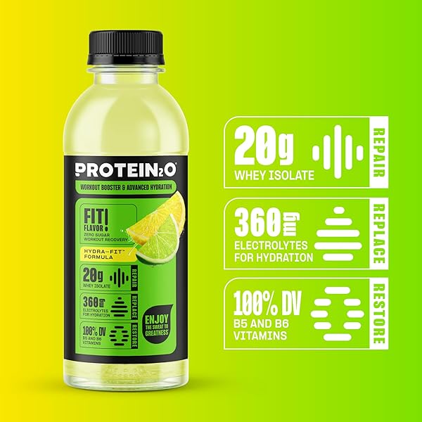 PROTEIN2O 20G WHEY PROTEIN ISOLATE HYDRATION DRINK, 350MG OF ELECTROLYTES, VITAMINS B5 & B6, SUGAR FREE, LEMON LIME, 16.9 OZ BOTTLE (12 COUNT)