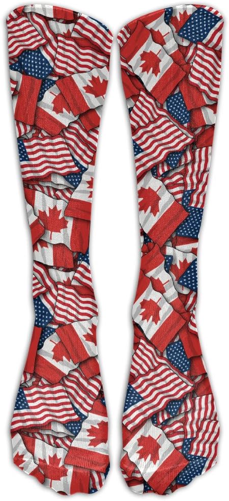 Unisex Cotton Canadian American Flag Pattern Compression Sports Socks
