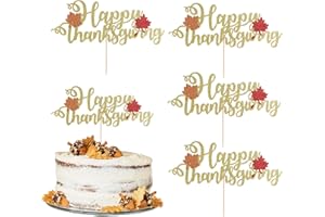 FURIMUK Thanksgiving Cake Toppers Gold Glitter Maple Leaf Cupcake Topper for Autumn Thanksgiving Day Fall Birthday Cake Decoration 5Pcs