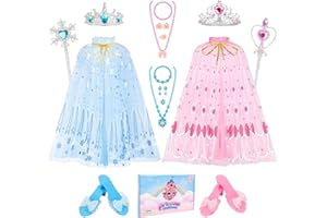 TSDATOWR Princess Dress Up Clothes for Little Girls, Princess Costume Set with Cloak, Shoes, Play Jewelry, Princess Toys for Toddler Kids 3 4 5 6 Years Old, Gifts for Birthday Christmas Halloween