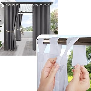 RYB HOME Detachable Sticky Tab Top White Sheer Bundles Waterproof Blackout Curtain