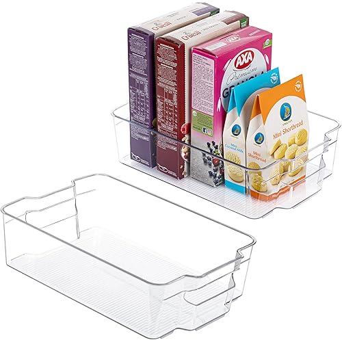 HOOJO Refrigerator Organizer Bins -2pcs Clear Plastic Bins For Fridge, Freezer, Kitchen Cabinet, Pantry Organization and Storage, BPA Free Fridge Organizer, 12.5" Long-Large