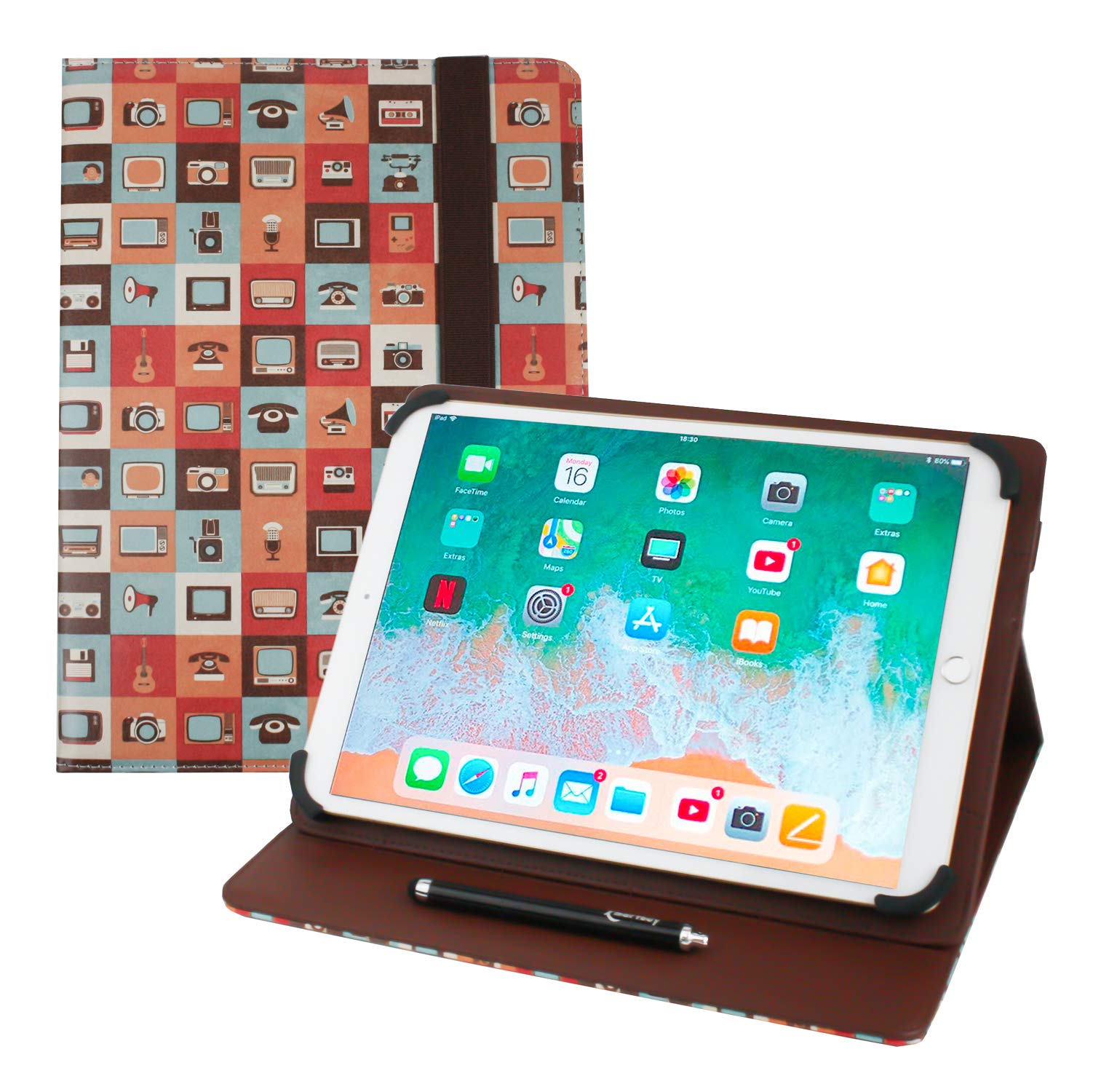 Emartbuy Universal 9.1 Inch - 10.5 Inch Gadgets Multi Angle Folio Wallet Case Cover With Card Slots and Stylus Pen Compatible With Selected Devices Listed Below