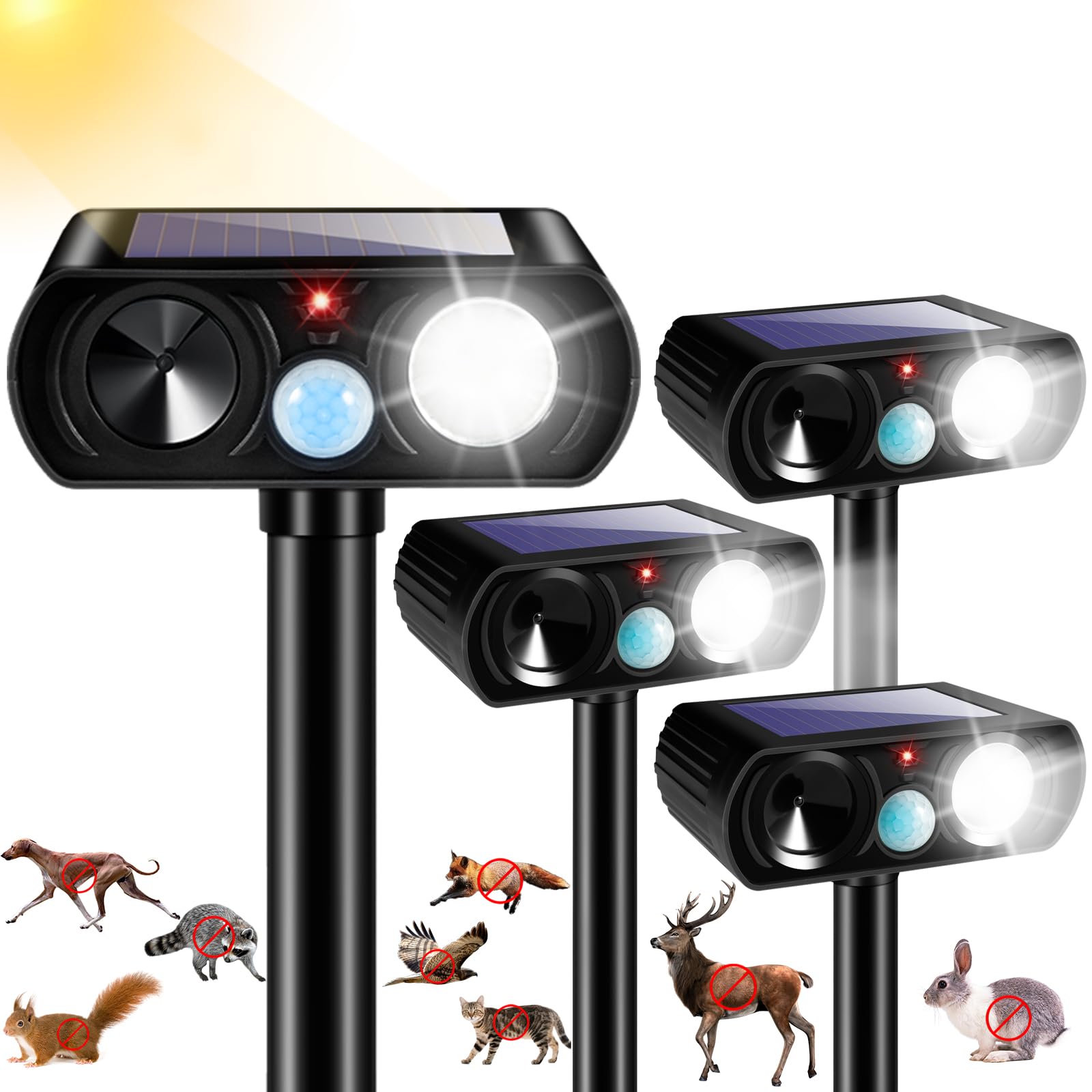 Photo 1 of 2026 Ultrasonic Solar Animal Repellent Outdoor Motion Activated Cat Repellent Outdoor With LED Light Waterproof for Yard & Garden, Effective Rabbit Deer Raccoon Squirrel Coyote Deterrent Device 4 Pack