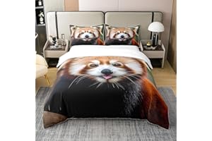 jejeloiu Red Panda Duvet Cover 100% Cotton Cute Panda Bedspread Cover for Home Living Room Decor, Reversible Wild Animal Jungle Wildlife Style Brown Green Decorative Bedspread Cover, Full Size
