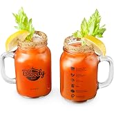 Final Touch Bloody Mary Mason Jar Glasses, 20 oz (600 ml), Set of 2 | Mason jar glasses, printed Bloody Mary recipe, thick glass with handle, vintage style, GG5205