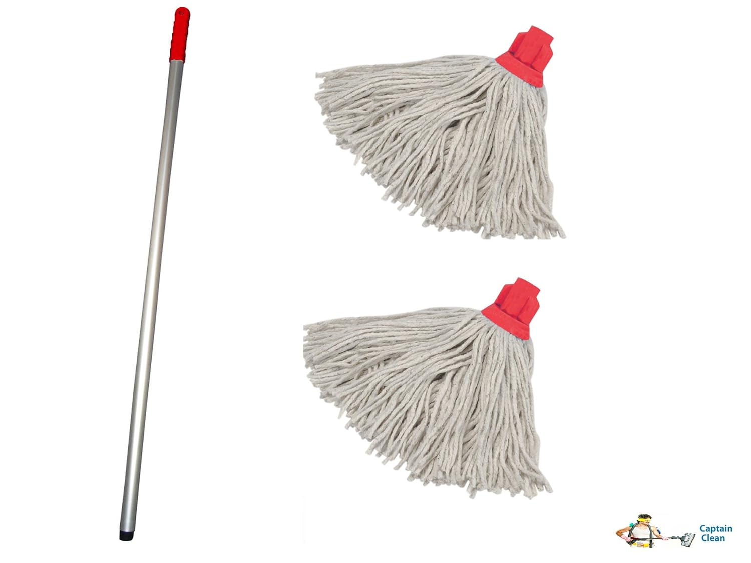 Professional Colour Coded Mop Handle and 2 Mop Heads Colour Red eBay
