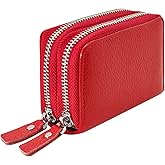 ACBSUSU Women's Leather Multi Compartment Credit Card Wallet, Zip Accordion Wallet, RFID Blocking (Dark red)