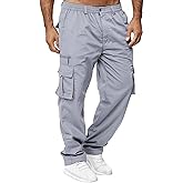 THWEI Mens Cargo Pants Casual Cotton Jogger Multi Pockets Outdoor Hiking Work Sweatpants