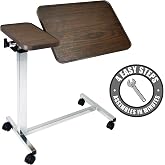 Vaunn Medical Adjustable Tilt Overbed Bedside Table with Wheels for Hospital and Home Use