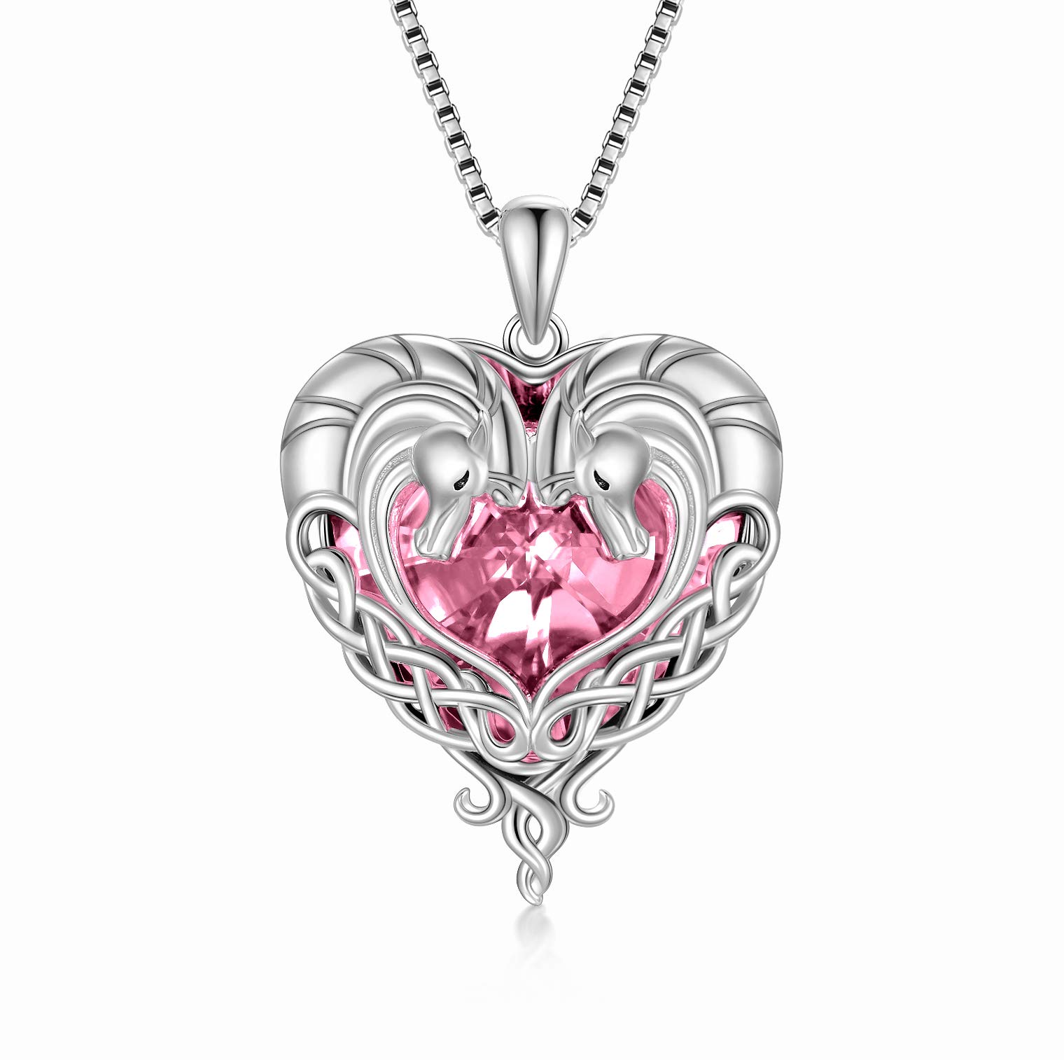 AOBOCO Sterling Silver Celtic Horse Necklace Horse Gifts for Girls Women Daughter Pink