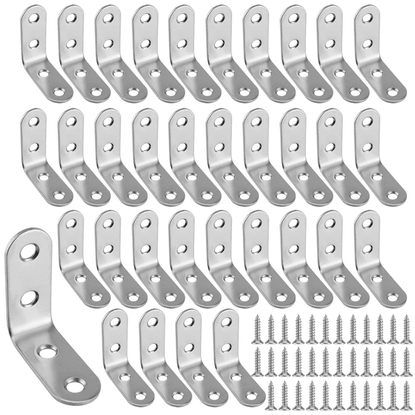 KOHAND 60 PCS L Brackets for Wood, 40X40mm Stainless Steel Angle Brackets, 90 Degree Heavy Duty Corner Brace with 240 Screws for Shelves, Furniture Fixation