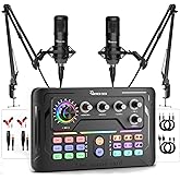 Podcast Equipment Bundle for 2, Audio Mixer with 3.5mm Podcast Microphone, Voice Change DJ Mixer for Live Streaming Singing Gaming (P900)