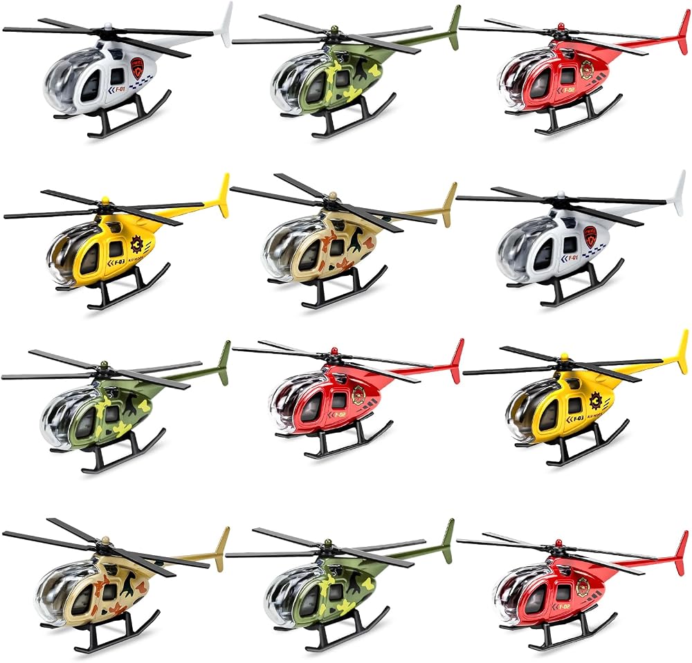 Tcvents 12 Pack Diecast Metal Helicopter Toy Gift for Kids Boys 3-8 Birthday