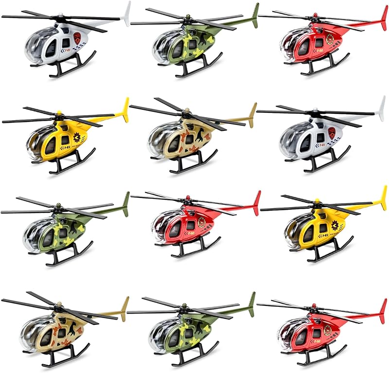 Tcvents 12 Pack Diecast Metal Helicopter Toy Gift for Kids Boys 3-8 Birthday