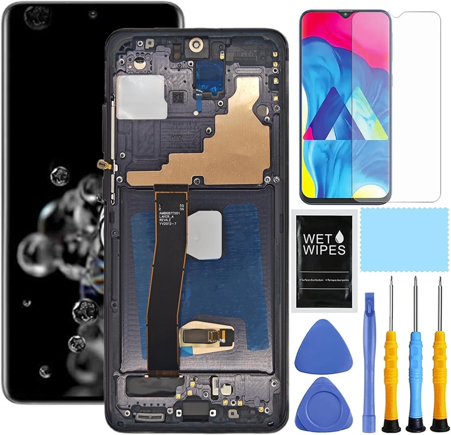 Photo 1 of ZTOOYO AMOLED for Samsung Galaxy S20 Ultra 5G Screen Replacement for Samsung S20 Ultra Screen Replacement With Frame LCD Display Digitizer G988u1 G988a G988w Touch Screen Assembly 6.9 inch Black