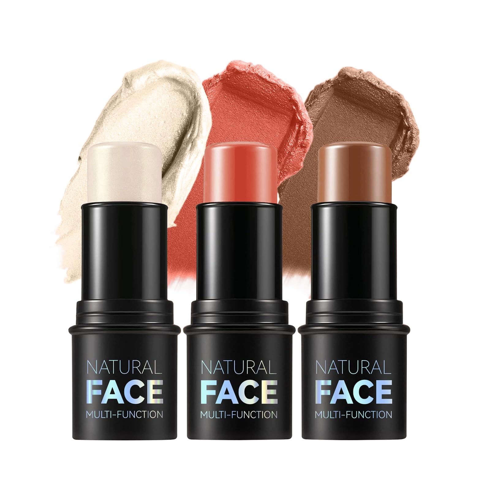 Contour Stick with Highlighter, Bronzer and Blush Shades, a Non-Greasy, Waterproof Contour Stick That Effortlessly Contours the Face with a Light Touch (C, 3PCS)