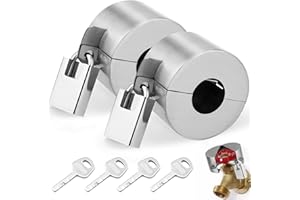 Gnellkoor Outdoor Faucet Lock, 2 Pack Water Hose Bib Spigot Lock Stainless Steel Cover & Padlock Kits for 1-1/2 to 3 Inch Dia Valve Handles to Prevent Outside Water Theft and Unauthorized Use