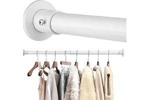 FOTRIC Closet Rods For Hanging Clothes, 17-64 Inch Adjustable Closet Rod, Stainless Steel Heavy Duty Closet Hanging Rod-White